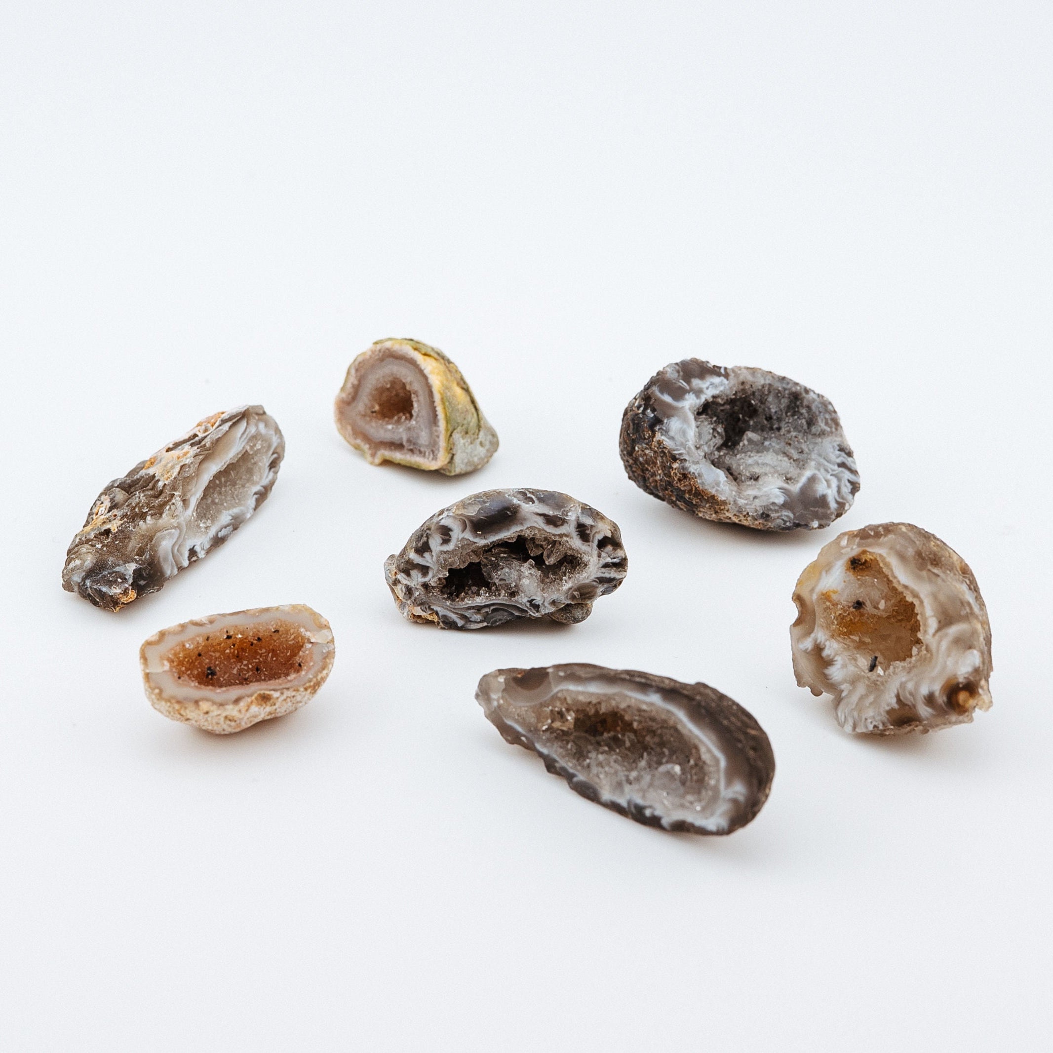 Geode crystals on a white background